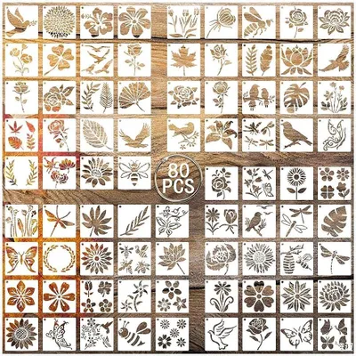 Imagen del producto de Conjunto de plantillas, 80 plantillas de plástico reutilizables, de 7,5 x 7,5 cm, para manualidades