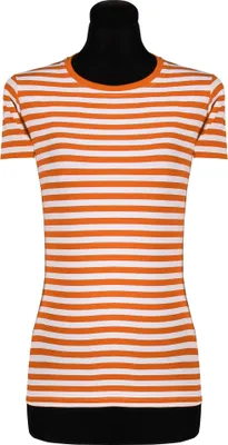 Produktbild von T2975-1202-L orange-weiß Damen Kurzarm tailliert Ringelshirt Marineshirt Gr.L=42