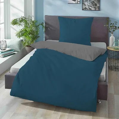 Produktbild von Biberna Renforce Wendebettwäsche 455775 135x200 cm + 80x80 cm cobaltblau