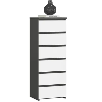Produktbild von Kommode CL6 40 cm 6 Schubladen Schrank Wohnzimmer Schlafzimmer B40 x H109 x T35 cm Grau-Weiß