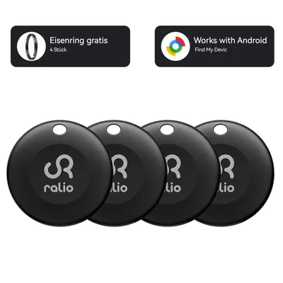 Produktbild von Bluetooth Tracker Android 4er-pack, Smart Tag kompatibel mit Google Find My Device, GPS Tracker ohne Abo für Schlüssel, Tasche, Rucksack, Fahrrad