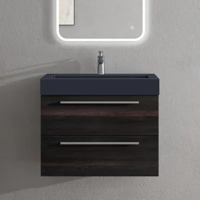 Immagine prodotto di doporro Mobile Bagno Sospeso73cm, Mobiletto per Bagno con Lavabo in Antracite Opaco, Grigio Scuro, Seria Quadratto