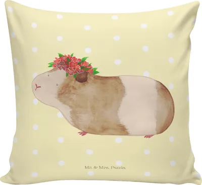 Produktbild von Mr. & Mrs. Panda Kissen 40x40 Meerschweinchen Weisheit - Gelb Pastell - Geschenk, Spruch, bedruckt, Kuschel, Dekokissen, Deko, Wunderland, Sofa, Tiermotive, Wunder
