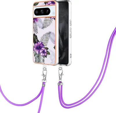 Obrázek produktu pro Pouzdro s řemínkem pro Google Pixel 8 Pro, vzorované TPU pouzdro s nastavitelným popruhem Fialová