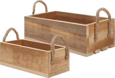 Produktbild von Holz Lagerkisten mit Seilgriffen (2 Stück) – Offene Oberseite für Pallet Dutzend für Lagerung – Für Haus Schlafzimmer Küche Bad für Bücher Spielzeug Kleidung & Handtücher Holzkiste
