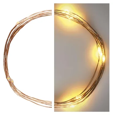 LED vánoční nano řetěz, 1,9 m, 2x AA, vnitřní, teplá bílá, časovač