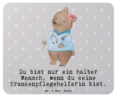 Produktbild von Mr. & Mrs. Panda Mauspad Krankenpflegehelferin Herz - Grau Pastell - Geschenk, pc mousepad, laptop, Lustig, Spruch, Beruf, computermatte, Ausbildung, Mouse Pad