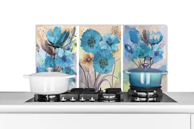 Obrázok produktu pre MuchoWow® Splashback Kuchyňa - Kuchynský backsplash - Ochrana steny pre sporák a drez Maľba - Olejomaľba - Koláž - Kvety 80x40cm Alu-Dibond