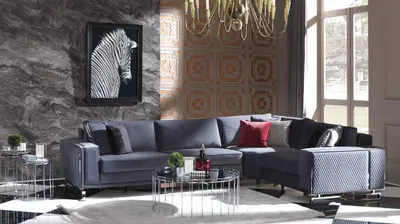 Zdjęcie produktu dla Luxus Ecksofa L-Form Graue Eckgarnitur Textilsofa Couchen Design Sofa