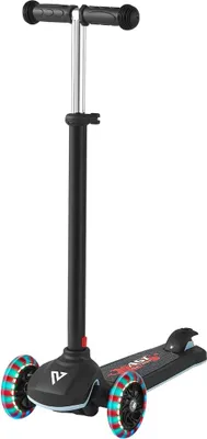 Immagine prodotto di Monopattino per bambini dai 3 anni in su, monopattino a 3 ruote con ruote luminose, manubrio regolabile in altezza, ampia pedana antiscivolo, telaio leggero in alluminio per bambini e bambine fino a 74,8 kg, nero