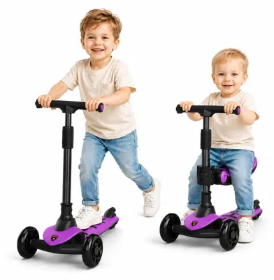 Produktbild von Lamborghini Kinder Roller Scooter ab 3 Jahren bis 50 kg - Tretroller mit Sitz und 2 Lenkmodi, Leichter Aluminiumrahmen, Leuchträdern, Hinterbremse