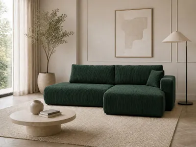 Produktbild von VENASI Ecksofa mit Schlaffunktion SOHO, Grün Cordstoff, Ottomane Rechts