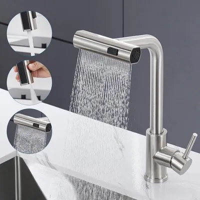 Obrázek produktu pro Nerezová kuchyňská baterie se sprškou, 3 polohy, vysoký tlak, otočná o 360°
