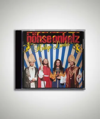 A CD case for the album "Heilige Lieder" by Böhse Onkelz, featuring the band members dressed in religious-like attire against a striped background.