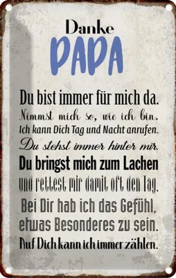 Produktbild von vianmo Blechschild 18x12 cm Danke Papa du bist für mich da Spruch Zitat