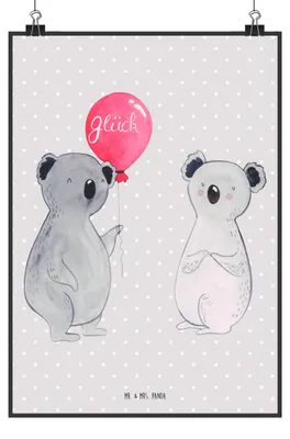 Produktbild von Mr. & Mrs. Panda Bild Koala Luftballon DIN A4 - Grau Pastell - Geschenk, Party, Geburtstag, wanddeko, Kunstdruck, Wandbild, drucke, Wanddekoration