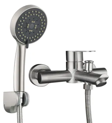 Produktbild von Solidchoice – Einhebel-Badarmatur mit Handbrause und Duschschlauch, gebürstetes Nickel