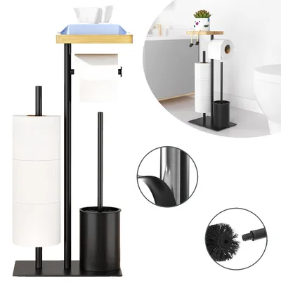 Produktbild von Klopapierhalter Stehend mit Klobürste - Toilettenpapierhalter mit Tablett, Klopapierhalter Stehend mit WC Bürste