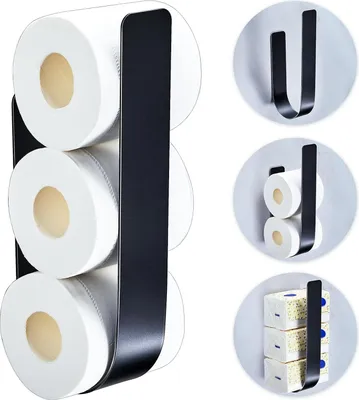 Immagine prodotto di Porta rotoli di carta igienica - Porta rotoli di ricambio - 3 pezzi - Nero - Metallo