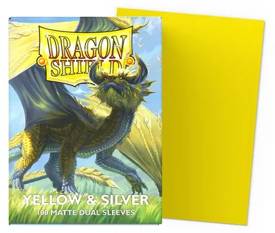 Produktbild von Dragon Shield Standard Size Dual Matte Sleeves - Yellow & Silver (100 Sleeves)