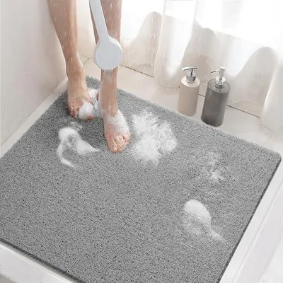 Produktbild von Duschmatte rutschfest, 60x60cm Badewannenmatte rutschfest mit Ablauf, Weiche PVC-Luffa Antirutschmatte Badewanne, Schnell Trocknende Badematte, Grau