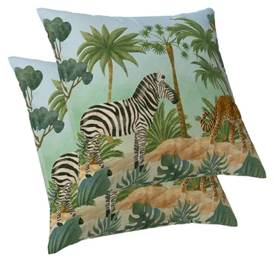 Kissenbezüge 2er-Set Dschungeltiere Leopard Palme 50x50 cm