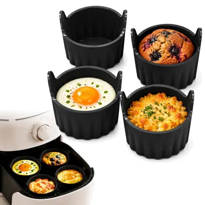 Productafbeelding van Siliconen vorm voor heteluchtfriteuse - Hittebestendige eiervorm - Bakaccessoire - 4 stuks, zwart