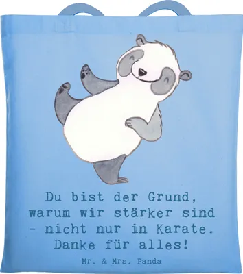 Produktbild von Mr. & Mrs. Panda Baumwollbeutel Karate Trainerin Stärke - Sky Blue - Geschenk, Vorbild, dokumententasche, Danksagung, Sportart, Kampfkunst, Mentorin, Schultasche, Tasche