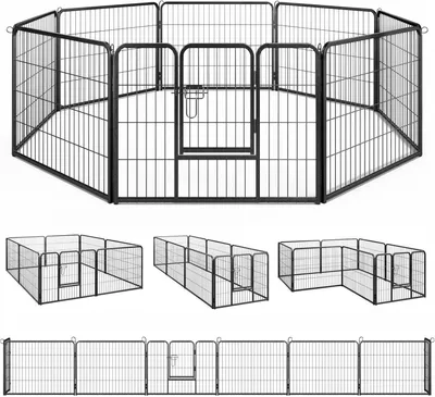 Obrázek produktu pro Výběh pro psy – kovový výběh pro štěňata – 8dílný modulární plot – prvky 80 x 60 cm – pro psy a štěňata – černý
