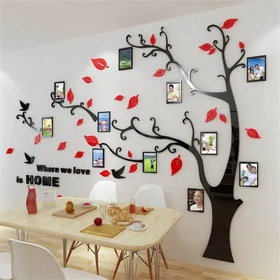 Produktbild von 3D-Familienbaum DIY-Wandsticker für Fotowand Wandsticker mit Bildleiste Familienbaum Wanddekoration für Wohnzimmer oder Schlafzimmer (rot, links, L)
