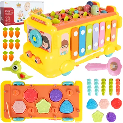 Produktbild von MalPlay Xylophon Bus Montessori, Sorter, Wurm, Hammer Musikspielzeug, Steckspiele, Sortierspiel für Kinder ab 18 Monaten