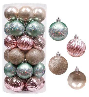 Weihnachtskugeln 30 Stück 6 cm, mintgrün-roségold, unzerbrechlich