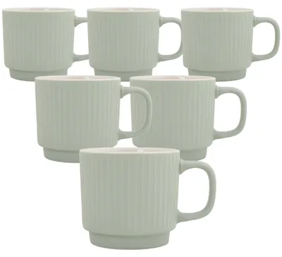Zdjęcie produktu dla Komplet 6 Kubków Porcelanowych 380Ml Zestaw Kubków Zielonych Porcelana