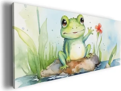 Produktbild von Wallario Premium Leinwandbild Frosch in Aquarell in Größe 60 x 150 cm