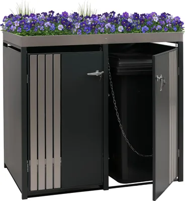Obrázek produktu pro víko na 2 odpadkové koše HWC-O67, odpadkový koš s boxem na květináče, kov 125x132x84cm 55kg  antracitová nerezová ocel