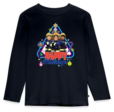 Produktbild von Spreadshirt Feuerwehrmann Sam™ Happy Holidays From The Team Kinder Premium Langarmshirt, 98/104 (2 Jahre), Navy