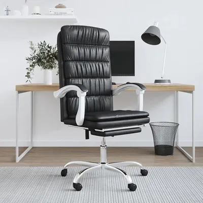 Produktbild von Bürostuhl mit Liegefunktion Schwarz Kunstleder höhenverstellbar drehbar ergonomischer Chefsessel für Homeoffice Arbeitszimmer mit Rollen und Fußstütze