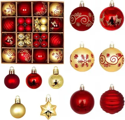 Produktbild von Weihnachtskugeln Set 44 Christbaumschmuck Metallisch Robuste 3 und 6 cm