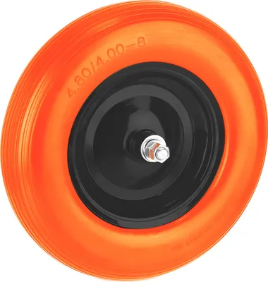 Zdjęcie produktu dla Relaxdays Koło do taczki 16x4.00-8, koło z pełnej gumy do 200 kg, stalowa felga i oś, koło zapasowe do taczki, czarno-pomarańczowe