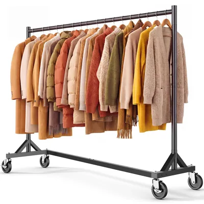 Produktbild von HOKEEPER Kommerzieller Kleiderständer mit Z-Ständer, Tragkraft 182 kg, robuster Kleiderstange auf Rollen, schwarz