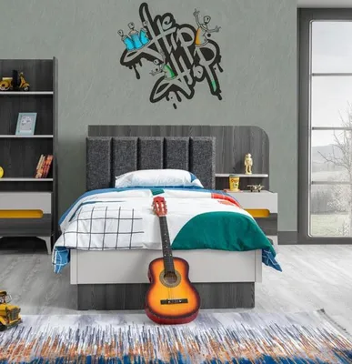 Produktbild von Kindermöbel Kinderbett Nachttisch r Modern Holz Hochwertig Möbel Grau