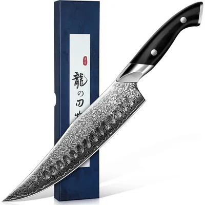 Immagine prodotto di Coltello damascato da 20,3 cm, acciaio VG-10, forgiato a mano, impugnatura ergonomica, ideale per carne, verdure, barbecue, perfetto come regalo