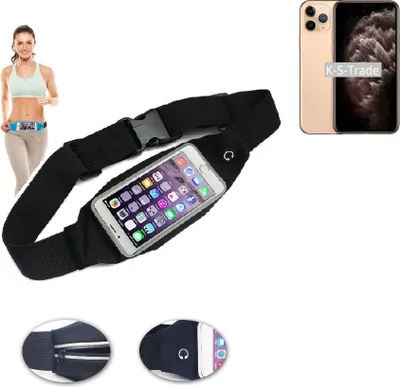 Produktbild von K-S-Trade Jogging-Armband kompatibel mit Apple iPhone 11 Pro Gürteltasche Umhängetasche Bauchtasche schwarz Sport Running Jogging Fitness Laufen