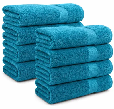 Zdjęcie produktu dla Komplet 8 ręczników Komfortec wykonanych w 100% z bawełny, zawierający 8 ręczników o wymiarach 50x100 cm, wykonanych z frotte, miękkich, w kolorze turkusowym