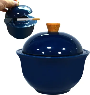 Imagen del producto de Cenicero con tapa, de cerámica, 12,5 x 11,5 x 6,5 cm, apto para interior y exterior