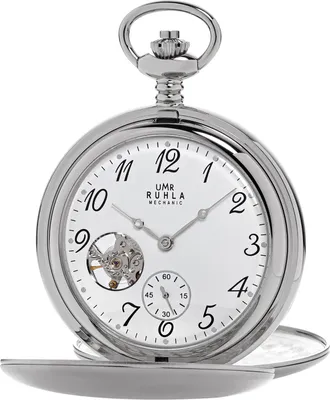Produktbild von UMR RUHLA Taschenuhr, Handaufzug, Edelstahlgehäuse, Silber, Sprungdeckel