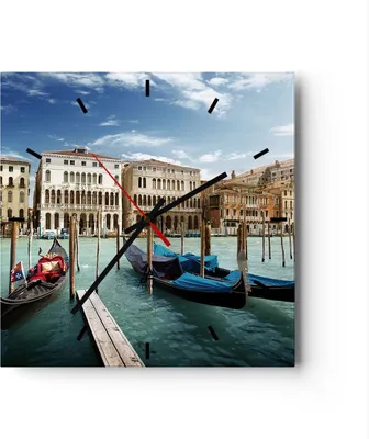 Produktbild von Wanduhr - Quadrat - Glasuhr - Architektur venedig italien gondel - 40x40cm - Schleichendes Uhrwerk - Lautlos - zum Aufhängen bereit - Dekoration Modern - Wanddekoration aus Glas - C3AC40x40-2705