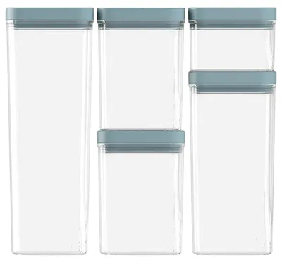 Produktbild von Curver | Küchenbehälter - Aufbewahrungsbox - 5er Set - transparent und türkis - Vorratsbehälter - Praktisch