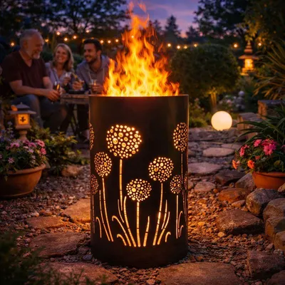 Produktbild von Feuertonne / Feuerkorb mit Motiv Pusteblumen-Wiese