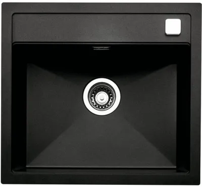 Produktbild von NABER Spüle ANGOLA 56 in NERO mit Drehexcentergarnitur verchromt / Auflagespüle / Einzelbecken / 60 cm Schrankbreite
